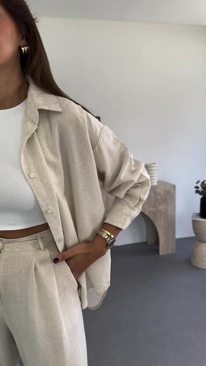 Comfortable linen shirt + pants set 2025 S64