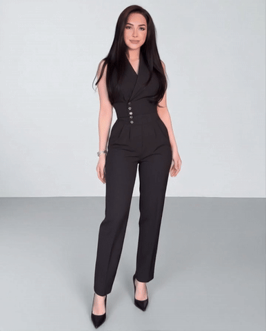 A formal two-piece set (blouse + trousers) with a distinctive and elegant design S67