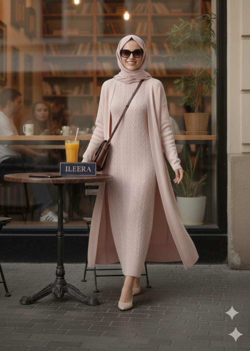 Elegant women's two-piece knit set: sleeveless dress and long-sleeved cardigan TR-1