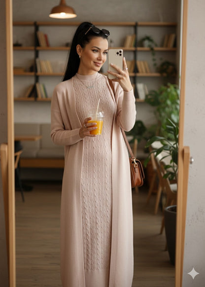 Elegant women's two-piece knit set: sleeveless dress and long-sleeved cardigan TR-1