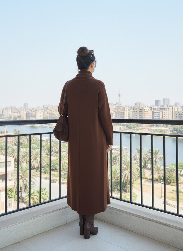 طقم تريكو أنيق نسائي مكون من قطعتين فستان بدون أكمام وكارديجان بأكمام طويلة TR-4