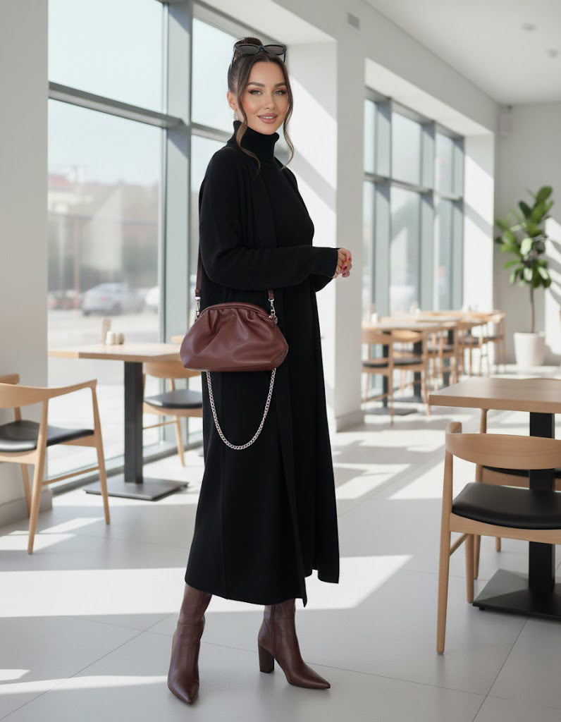 طقم تريكو أنيق نسائي مكون من قطعتين فستان بدون أكمام وكارديجان بأكمام طويلة TR-4