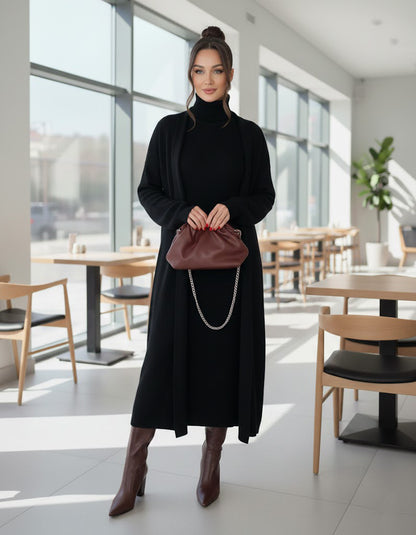 طقم تريكو أنيق نسائي مكون من قطعتين فستان بدون أكمام وكارديجان بأكمام طويلة TR-4