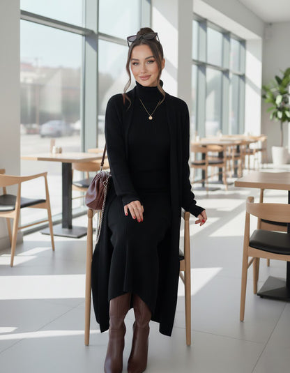 طقم تريكو أنيق نسائي مكون من قطعتين فستان بدون أكمام وكارديجان بأكمام طويلة TR-4