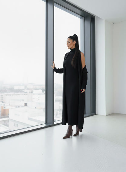 طقم تريكو أنيق نسائي مكون من قطعتين فستان بدون أكمام وكارديجان بأكمام طويلة TR-4