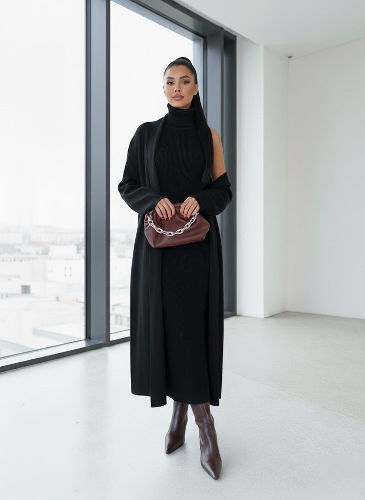 طقم تريكو أنيق نسائي مكون من قطعتين فستان بدون أكمام وكارديجان بأكمام طويلة TR-4