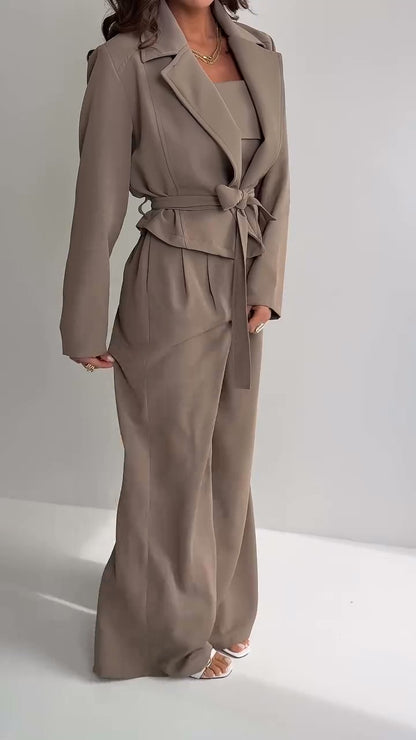 Elegant women's 3-piece knit set: blouse + pants + scarf TR-5