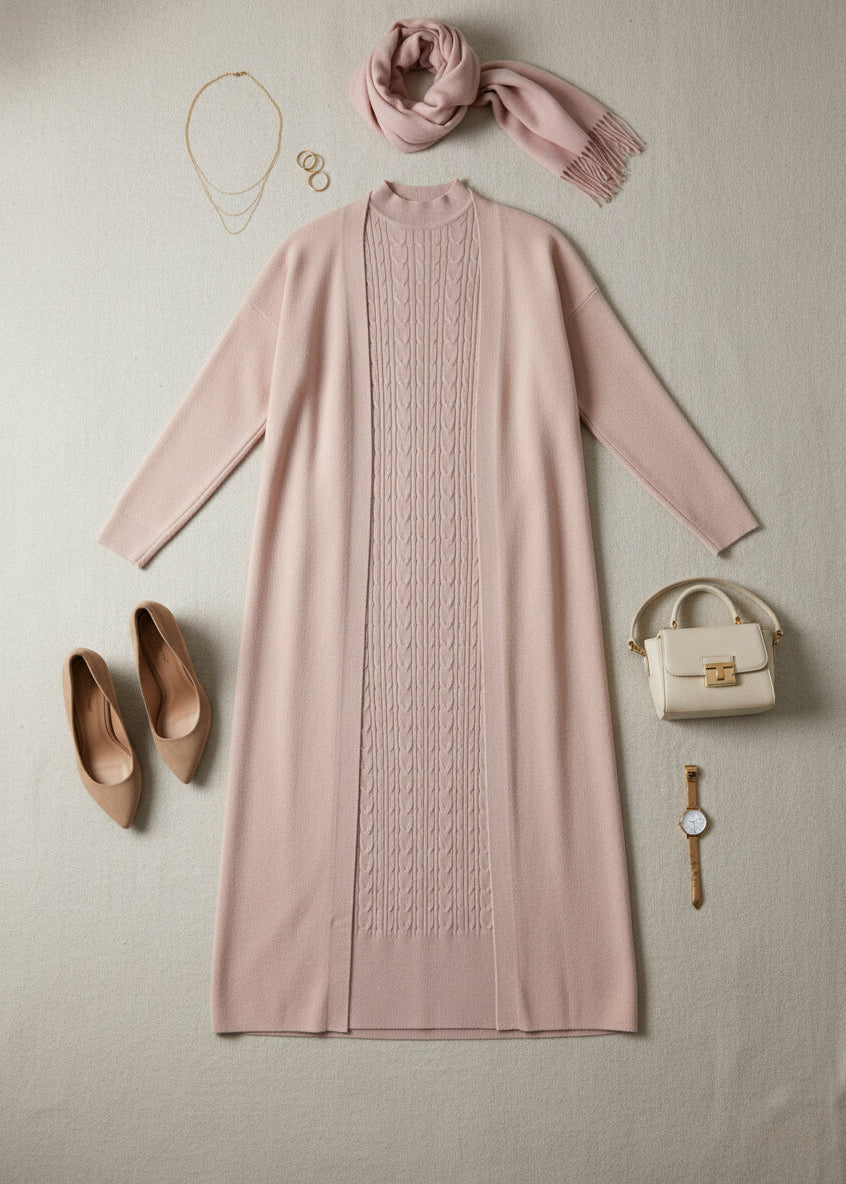 Elegant women's two-piece knit set: sleeveless dress and long-sleeved cardigan TR-1