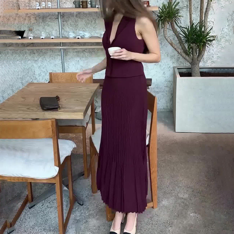 Two-piece formal set: vest + pleated skirt D17