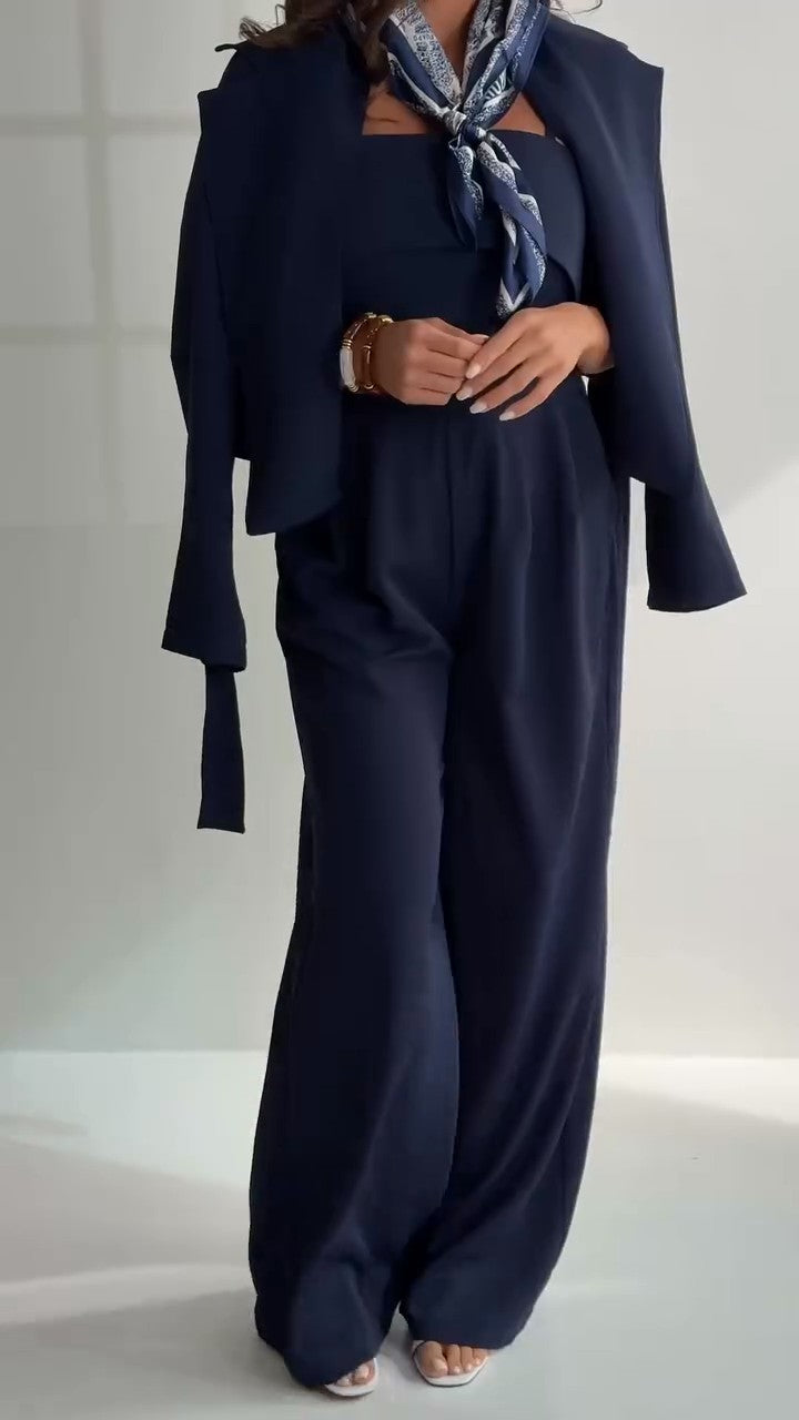 Elegant women's 3-piece knit set: blouse + pants + scarf TR-5