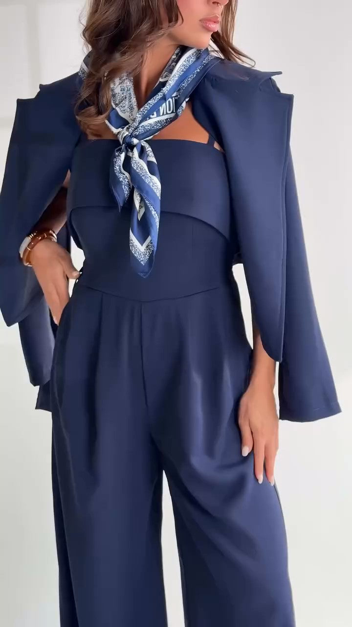 Formal casual jumpsuit (jacket + jumpsuit + belt) S91