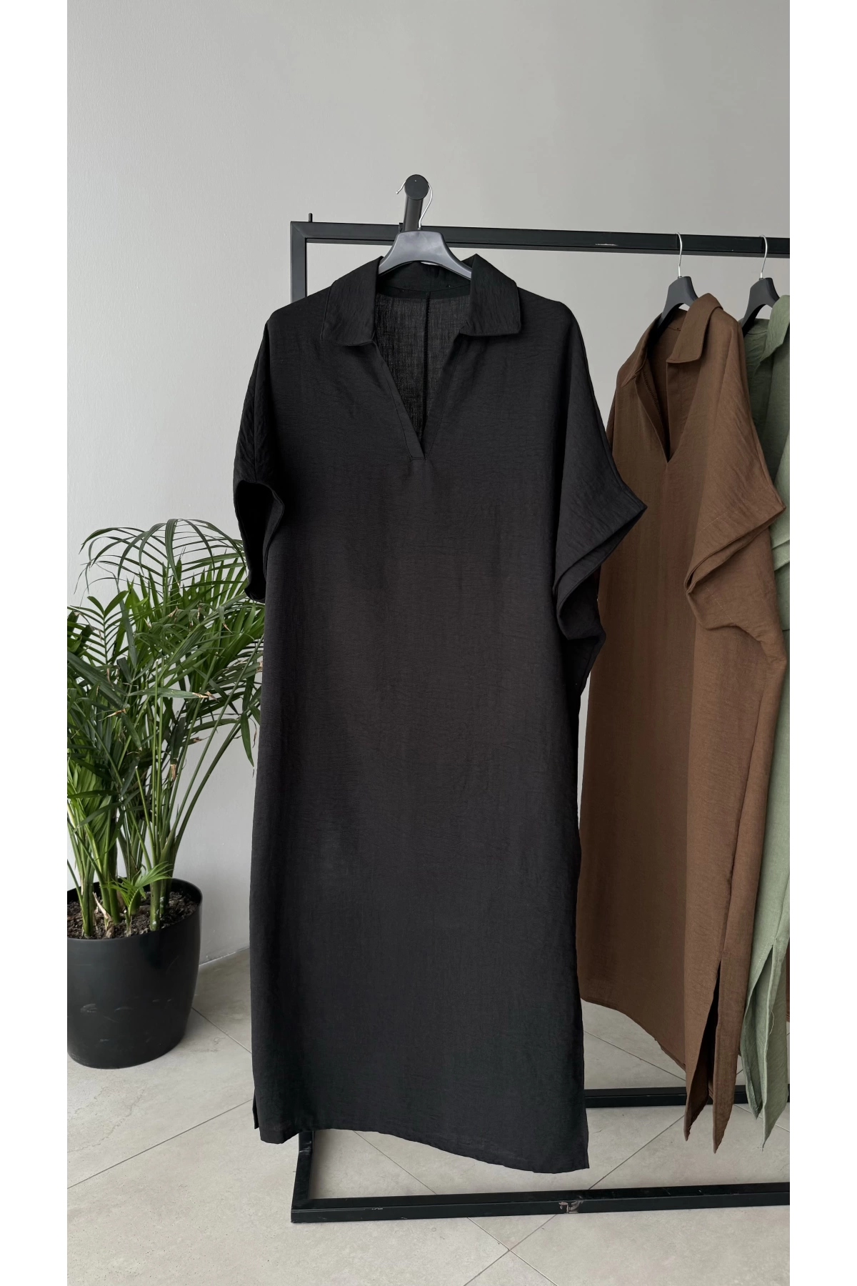 Linen polo neck dress 2024 D10