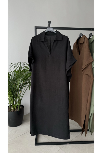 Linen polo neck dress 2024 D10