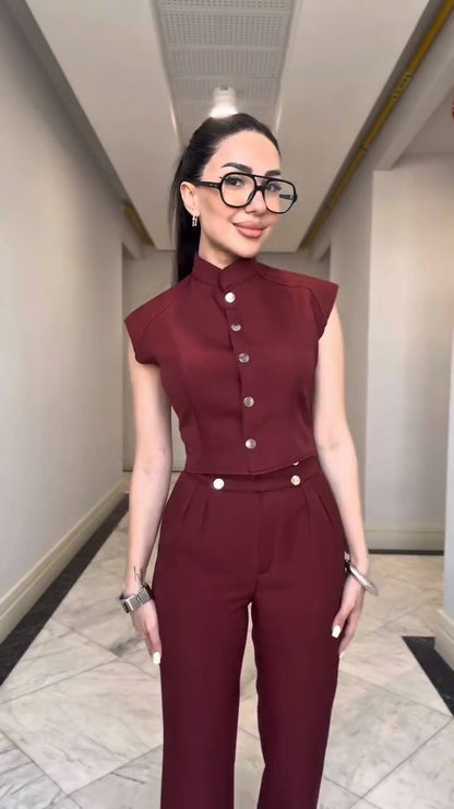 طقم رسمي (فيست + بنطلون) بتصميم كلاسيكي مميز بأزرار كبس S33