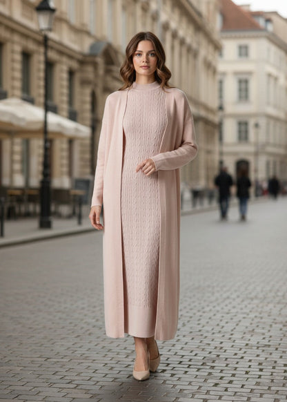 Elegant women's two-piece knit set: sleeveless dress and long-sleeved cardigan TR-1