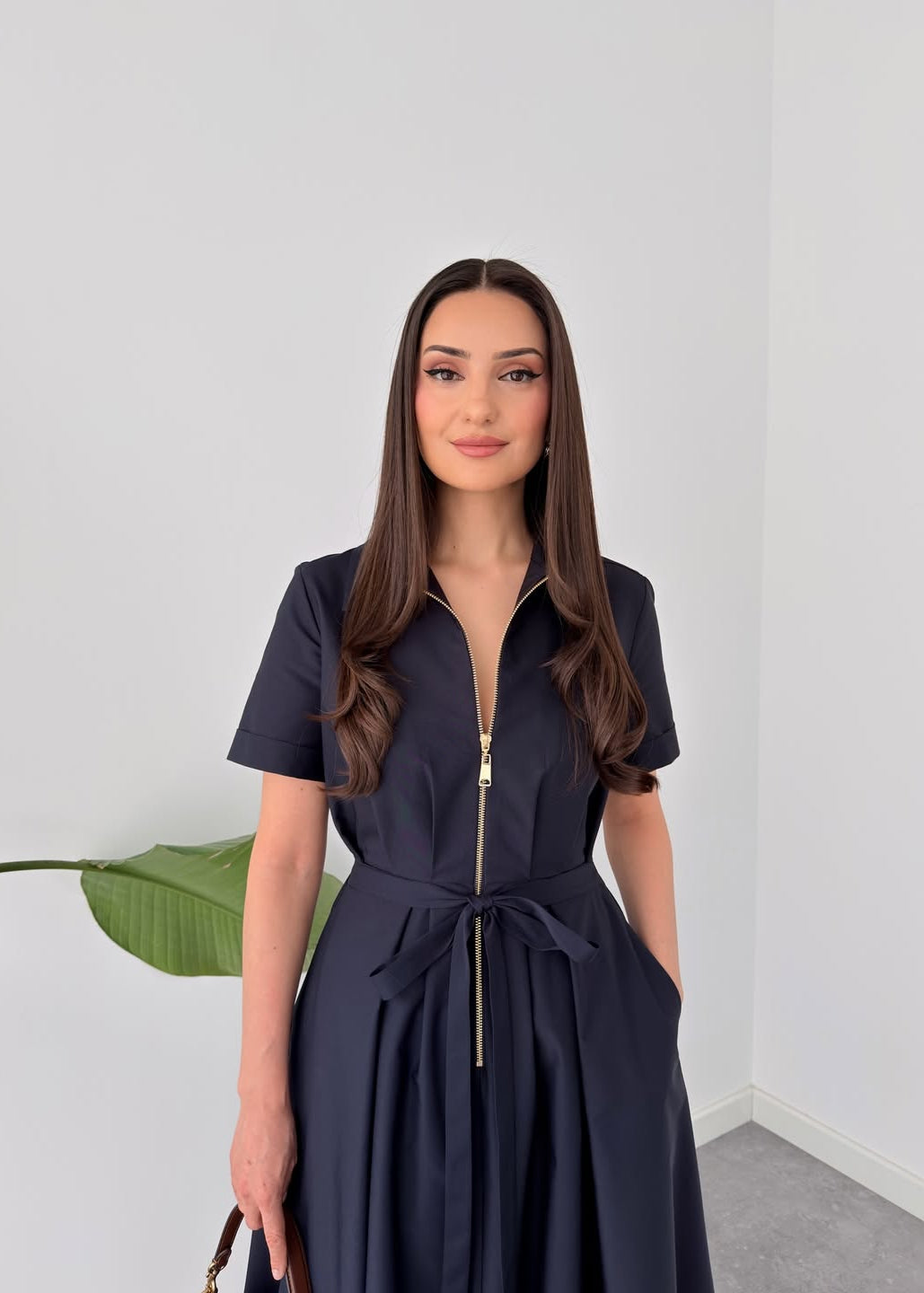 فستان تركي بتصميم انيق ومميز مع حزام F67